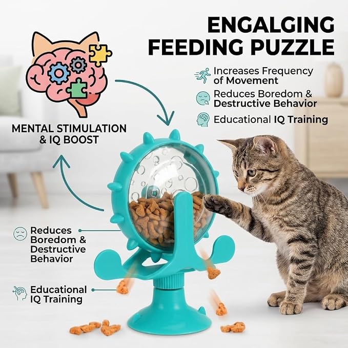 Ipetboom Cat Feeding Toy Rotating Windmill Treat Dispenser Pet Slow Food Toy with Leakage Hole Interactive for Cats and Puppies Vertical Spinning Food Wheel 5.11X1.57X6.69in