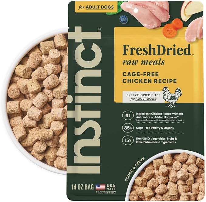 Instinct Freeze Dried Meals, Natural Dog Food, Cage-Free Chicken, 14 oz Bag | FreshDried raw, 85% meat & organs, 15% non-GMO vegetables, fruits & other wholesome ingredients, supports overall vitality