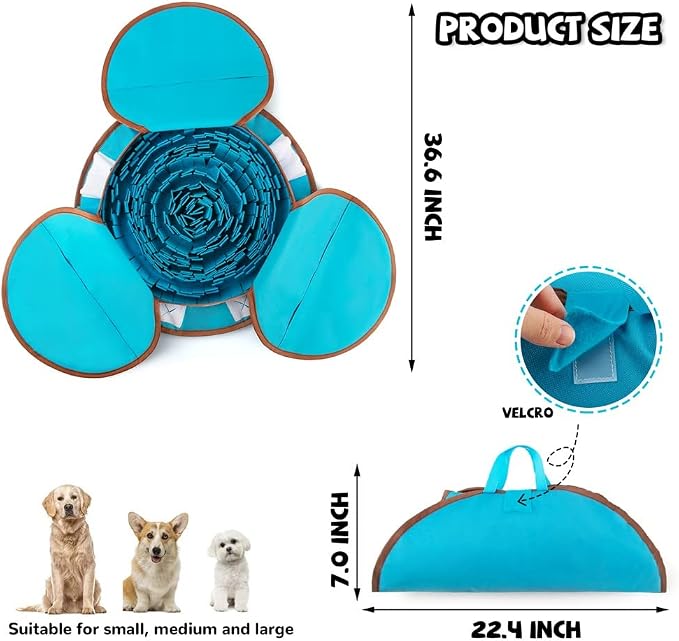 AWOOF Pet Snuffle Mat for Dogs, Interactive Feed Game for Boredom, Encourages Natural Foraging Skills for Cats Dogs Bowl Travel Use, Dog Treat Dispenser Indoor Outdoor Stress Relief (Blue)