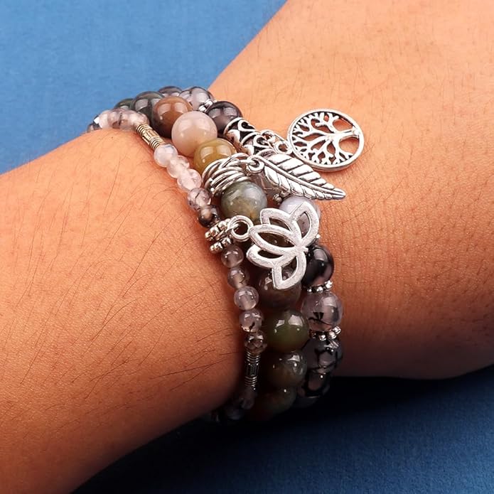 UEUC Tree of Life Yoga Healing Stone Bracelets,Multilayer Lotus Chakra Stone Reiki Bracelet Sets,Anxiety Crystal Natural Stone,for Women Stress Relief
