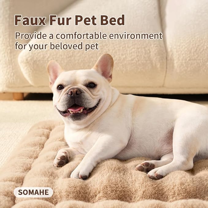 SOMAHE Plush Pet Bed Mat, Machine Washable, Medium 27x20 Latte Coffee | Machine Washable + Non-Slip Paw Bottom: plush pet mat stays fluffy and steadier for large cats and small dogs.