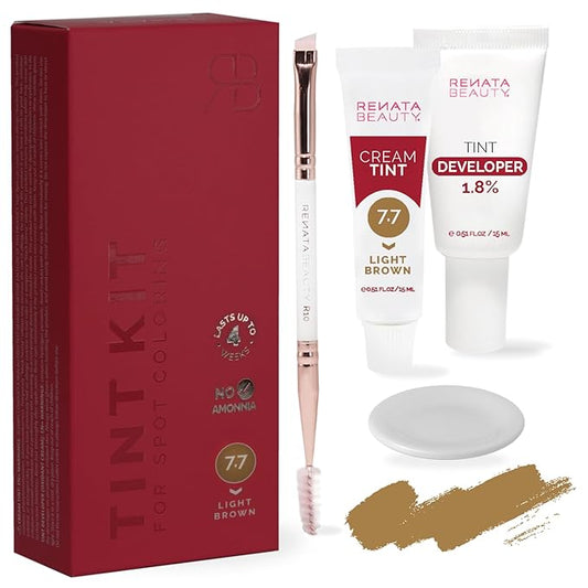 RB RENATA BEAUTY Tint Kit – Cream Hair Dye Kit with Developer and Application Brush for Spot Coloring - Covers Gray Hairs, Smudge-Proof, Long-Lasting Up to 4 Weeks, 20 Applications [Light Brown]