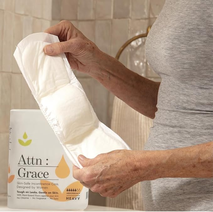 Attn: Grace Heavy Incontinence Pads for Women, 2-Pack (56 Pads Total / 28 per Pack) - Plant-Based, High Absorbency, Breathable - Incontinence Pads for Heavy Bladder Leaks & Sensitive Skin