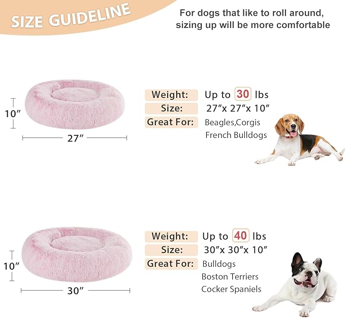WNPETHOME Medium Pink Round Calming Dog Bed Cat Bed for Comfy Sleep | Dog Beds For Medium Dog, Cute Washable Puppy Bed with Fluffy Plush, Faux Fur Anxiety Pet Bed Donut Cuddler (30x30x10 Inch)
