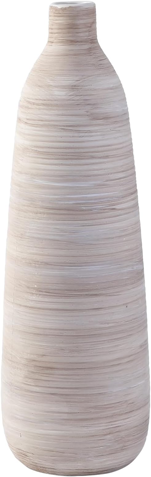 ALMA 18" Ceramic Tall Floor Vase, Boho Flower Vase for Neutral Home Decor | Cream & Brown Brushed Finish, Rustic Decorative Vase for Living Room, Entryway, Mantel, Bedroom, Seasonal Home Styling