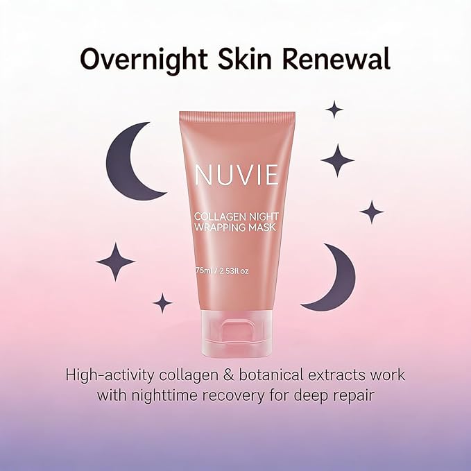 Collagen Mask, Overnight Peel off Face Mask, Skin Care with Hydrolyzed Collagen, Elasticity & Hydration Care, Moisturizes & Brightens Skin, Includes Brush, 2.53 Fl.Oz