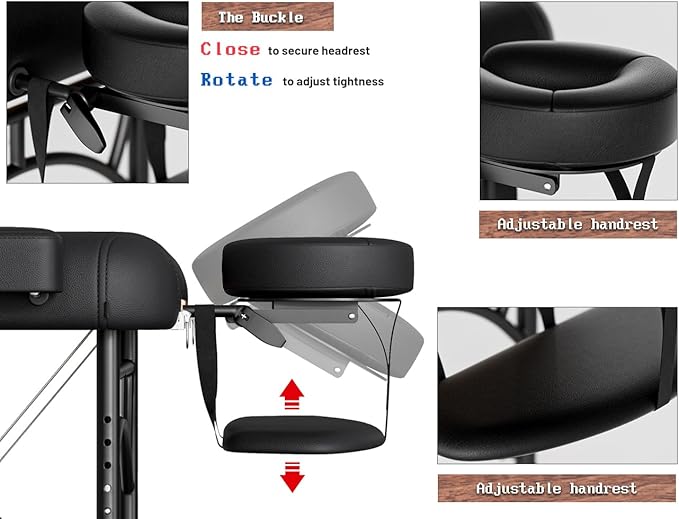 Professional Massage Table Portable 2 Fold Premium Memory Foam Aluminium Leg Hold Up to 1100LBS 8 Heights Adjustable with Carrying Bag Black