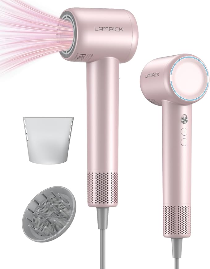 Hair Dryer,150000 RPM Blow Dryer with 500M Negative Ions, Lightweight Ionic Travel Hair Dryer with Magnetic Diffuser & Nozzle for Fast Drying, Low Noise Brushless Motor for Salon & Home Use,Pink