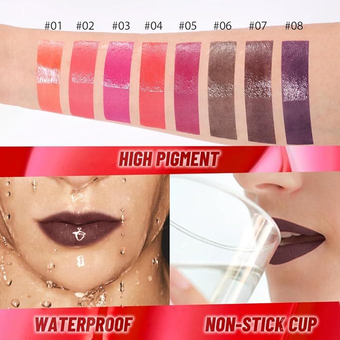 2Pcs Peel off Lip Stain Lip Oil Dual Ended Combo Set with Tweezer, 2 in 1 Brown & Maroon Lips Liner Stain Oil Long Lasting Waterproof, High Pigmented Flawless Lips Tint Stick Not Faded