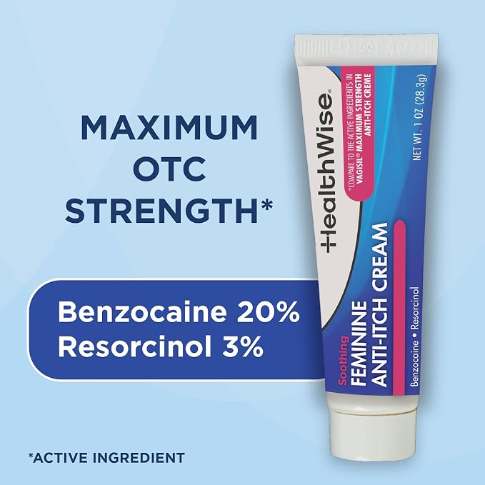 HealthWise Feminine Anti-Itch Cream | Soothing Itch Relief | Aloe, Vitamin A, D and E | Irritation Relief | Vagicaine | 1 oz. | External Analgesic