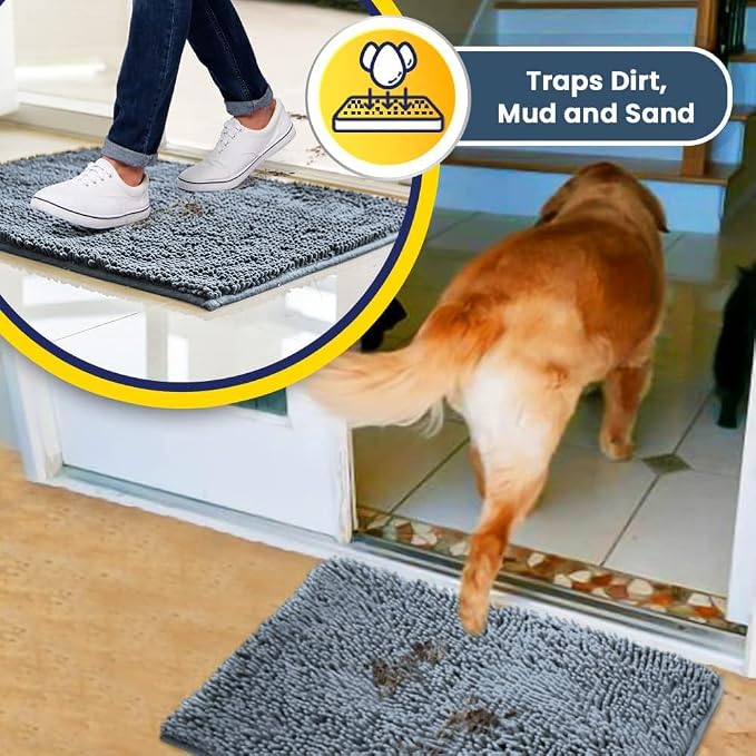 Muddy Mat® | Super Water Absorbent Door Mat Indoor, Microfiber Quick Dry Chenille Entryway Rug, Slip Resistant Front Door Mat, Indoor Mats for Entryway, Machine Washable Pet Rug, Baby Blue 26" x 42"