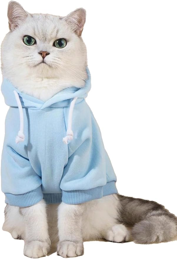 Basic Dog Hoodie Sweatshirt Puppy Sweater Warm Cat Costumes Pet Clothes for Chihuahua Puppy Kitten Small Medium Dogs Light Blue Small
