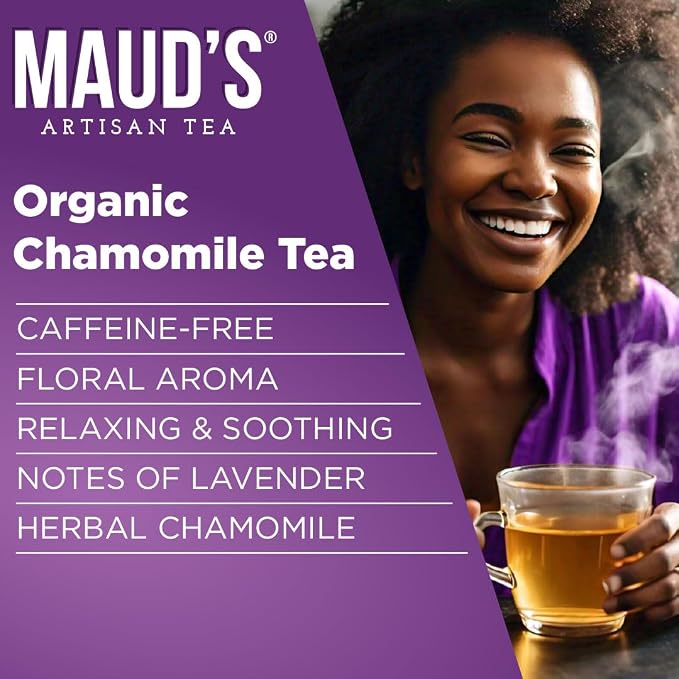 Maud's Organic Chamomile Lavender Tea Pods, 24 ct, Single Serve Pods – 100% Gourmet Blended Tea Leaves, Compatible with Keurig K Cups Maker
