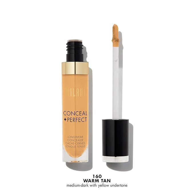 Milani Conceal + Perfect Longwear Concealer Full Coverage Infused with Hyaluronic Acid & Vitamin E, Cover Dark Circles, Blemishes & Skin Imperfections for Long-Lasting Wear - Warm Tan