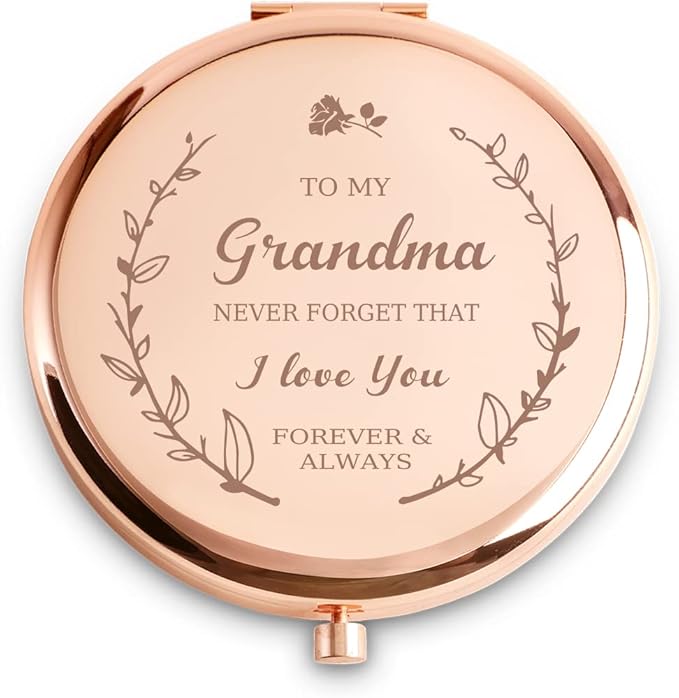 Grandma Gifts from Granddaughter Grandson, Personalized Gift for Grandma Grandmother, Custom Compact Mirror, Goodie Bag & Basket Stuffers for Valentines Day, Mothers Day, Birthday, Wedding