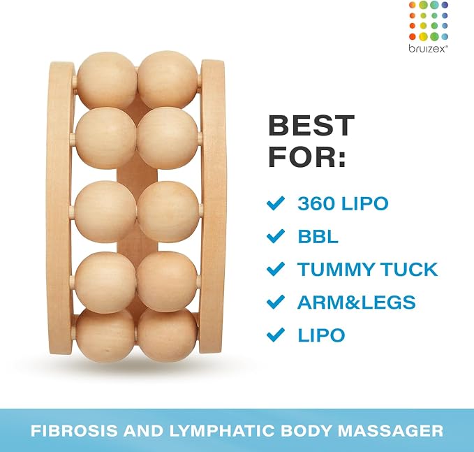 Bruizex Wood Therapy Massager | Wooden Lymphatic Drainage Roller | Maderoterapia Body Sculpting Tool for Cellulite & Post-Lipo Recovery | BBL, Tummy Tuck, 360 Lipo | Waist, Thighs, Back & Arms