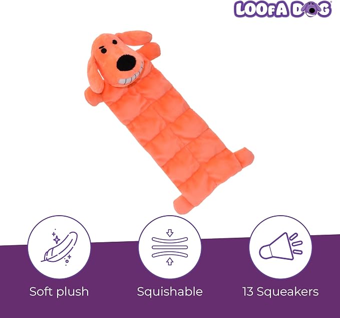 Multipet Original Loofa Dog Plush Toy Mat - Squeaky Toys for All Dogs - Extra Soft Plush - Stuffed Animal Dog Toys for Playing (1 Count, 12”, Random Color Surprise)