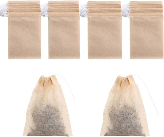 400 Pack Disposable Drawstring Tea Filter Bags, 7 x 9cm Natural Color | Safe & Natural Unbleached Paper Tea Infuser Drawstring Empty Bag for Loose Leaf Tea