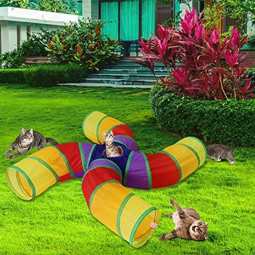 Bemodst S-Type Cat Tunnel, 2 Way/3 Way/4 Way/5 Way Collapsible S-Shape Small Animal Tubes Kitty Tunnels Interactive Maze House Toy with Storage Bag for Kitten Puppy Rabbit Guinea Pig (Rainbow-4 Way)