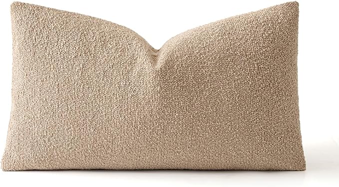 MIULEE Textured Boucle Lumbar Pillow Cover for Bed 12x20 Khaki | Pack of 1 Textured Neutral Couch Throw Pillow Cover, Accent Solid Pillowcase, Sofa Living Room Home Decor