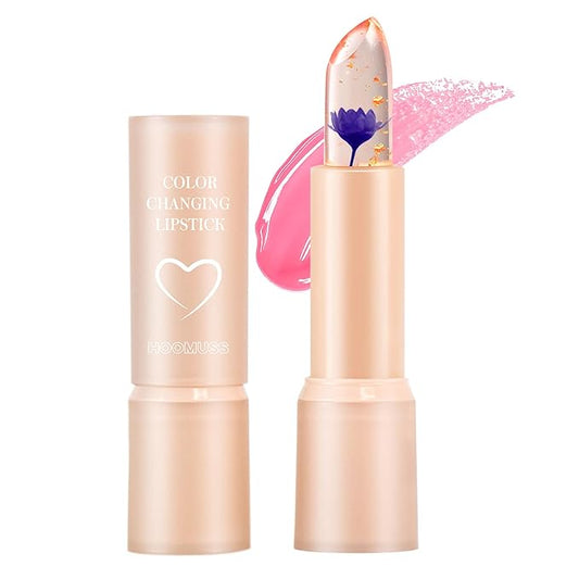 Tinted Lip Balm Flower Lipstick Tinted Lip Gloss Long Lasting PH Lipstick, Color Changing Lipstick Natural Chapstick, Glitter Pink Shade Lipstick, Purple Flower