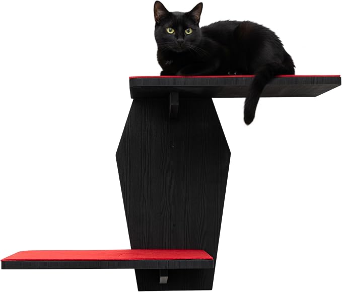 Sintuff Gothic Wall Cat Shelves Wall-Mounted 2 Platform Wall Climbing Steps Furniture Goth Floating Coffin Cat Bed Tree Space-Saving Perch Ladder for Playing Nap Indoor Gothic