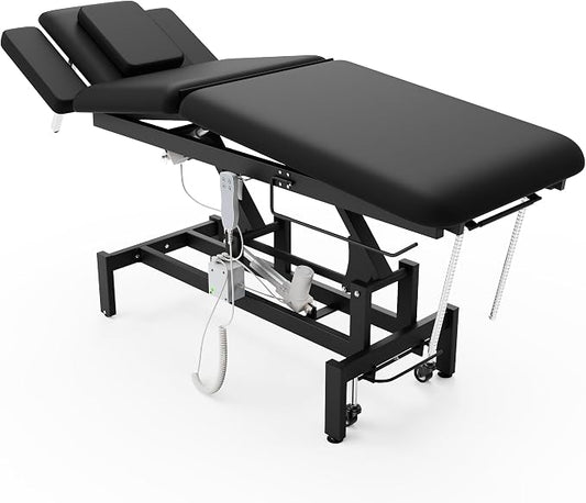 Electric Spine Massage Table, 2 Motors Hydraulic Electric Lift Adjustable Waist and Height Lifting Functions for Treatment/Physical Therapy/Spinal Massage/Facial Spa/Waxing/Tattooing - Black