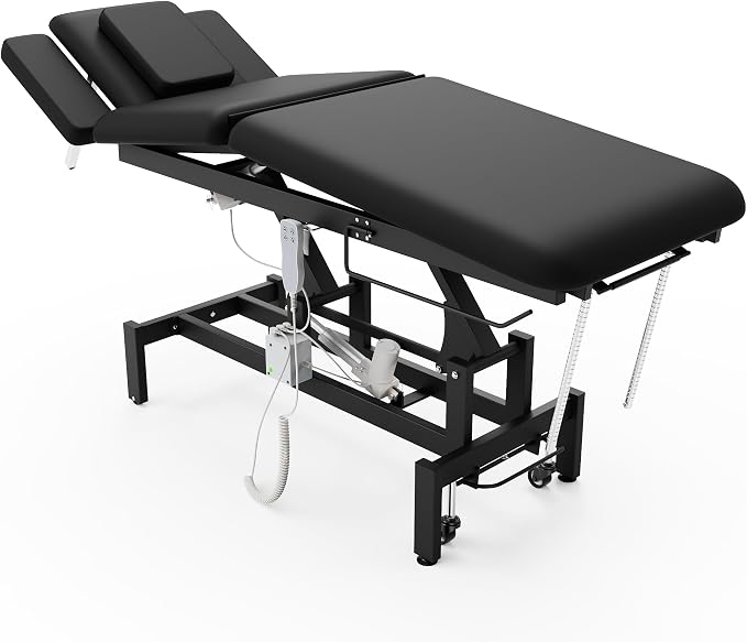 Dolonm 2 Motors Electric Massage Table, Hydraulic Electric Lift Adjustable Waist and Height Lifting Functions for Treatment, Physical Therapy, Spinal Massage, Facial Spa, Waxing, Tattooing - Black