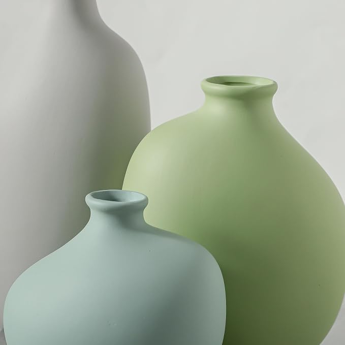Small Ceramic Vase Set of 3, Modern Neutral Decorative Pottery Vases | Three different shapes with soft matte colors, perfect for shelves, tables, dried flowers and home styling.