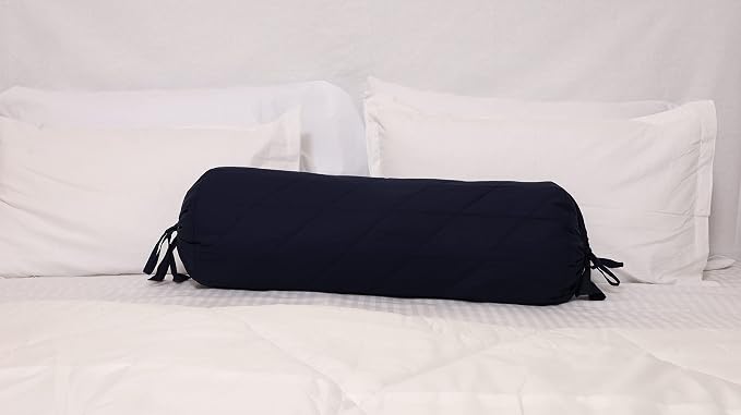 Saffron Quilted Bolster Pillow Cover (NavyBlue, 8" Diameter x24 Long (20 cm x 60 cm))