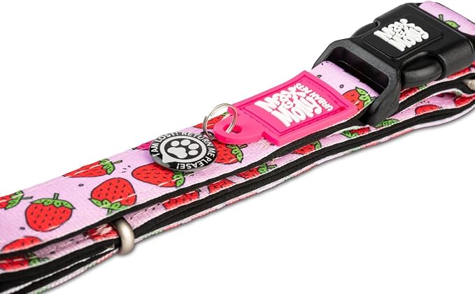 Max & Molly Urban Pets Smart ID Dog Collar with Gotcha! QR Pet Safety Tag and Custom Pet Profile, Soft Padded Neoprene, Waterproof, Machine Washable, Strawberries, XS (9-14")