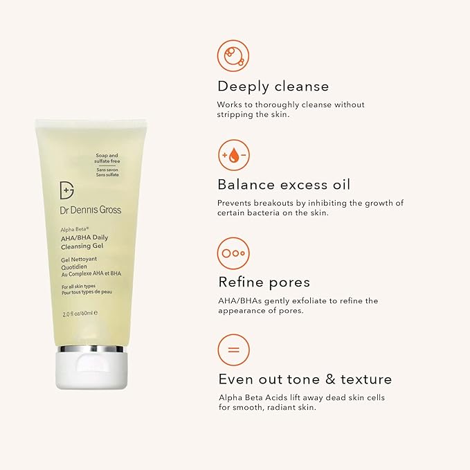 Dr Dennis Gross Alpha Beta® AHA/BHA Daily Cleansing Gel, for Skin That is Dull, Congested and Uneven Tone & Texture (2 Fl Oz)
