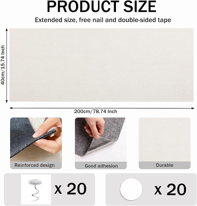 78.8"x15.8" Beige Cat Scratch Mat for Furniture DIY Climb Cat Scratcher Mat for Covering Cat Tower,Cat Scratching Post(2M,Beige)