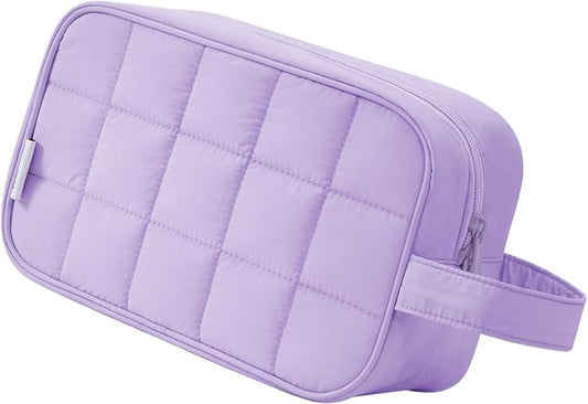 Narwey Quilted Makeup Bag Puffy Make up Bag Cosmetic Bag Organizer, Puffer Travel Toiletry Bag for Traveling Women Girl, Travel Bag for Toiletries, Skincare Medicine Bags (Purple)