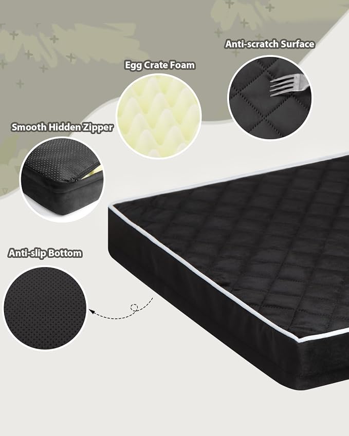 NUPIDA Orthopedic XL Dog Crate Beds Large Sized with Washable Cover, 41x27 | Egg-Crate Foam, Cozy Velvet Pet Mattress, TPU Waterproof Layer, Comfy Support, Anti-Slip Base, Big Large Breeds up to 80lbs