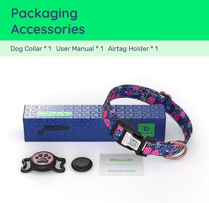 Airtag Dog Collar,with Waterproof airtag Holder，Original Stylish Cute Pattern Design.QR Code ID Buckle，Comfortable Soft Cotton for Small Medium Large Dogs