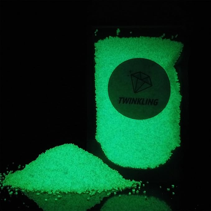 TWINKLING Glow in The Dark Crushed Glass, Broken Glass Glitter, Glow in The Dark Stones Gems Chips for DIY Resin Art Epoxy Crafts, Nail Art, Jewelry Making, Geode Painting, 0.85mm(100g) (Blue)