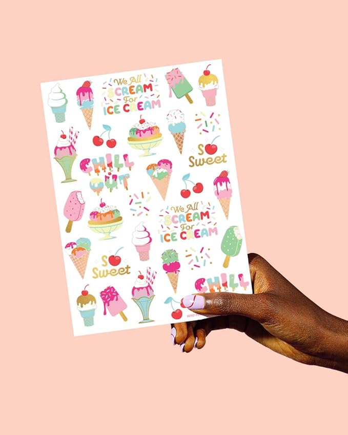 xo, Fetti Ice Cream Birthday Party Temporary Tattoos for Kids - 56 Glitter Styles | Dessert, Sweet Baby Shower Party Supplies, Arts and Crafts