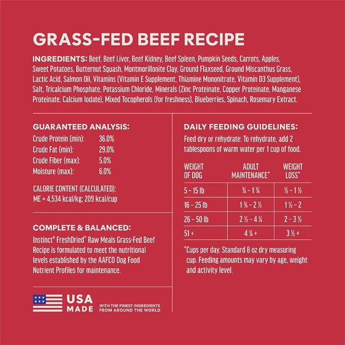 Instinct Freeze Dried Meals, Natural Dog Food, Grass-Fed Beef, 45 oz. Bag | FreshDried raw, 85% meat & organs, 15% non-GMO vegetables, fruits & other wholesome ingredients, supports overall vitality