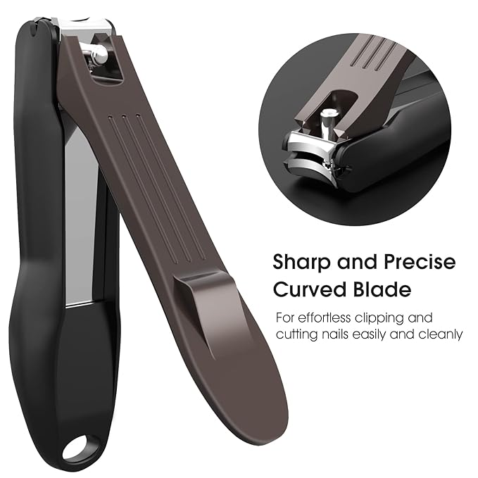 GLAMFIELDS Nail Clippers with No Splash Storage Box, Large Fingernail Toenail Clipper Detachable Easy Clean Nail Cutter Trimmer with Nail Files for Men & Women, Leather Case Packed Black (1 Pack)