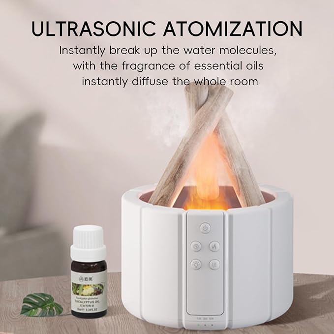 YALEDI Campfire Flame Fire Diffuser, Bonfire Aromatherapy Essential Oil Diffuser, 250ml Wood Cool Mist Humidifier for Home,Bedroom,Office, Remote Control, Auto Shut-Off, Night Light, Gift (White)