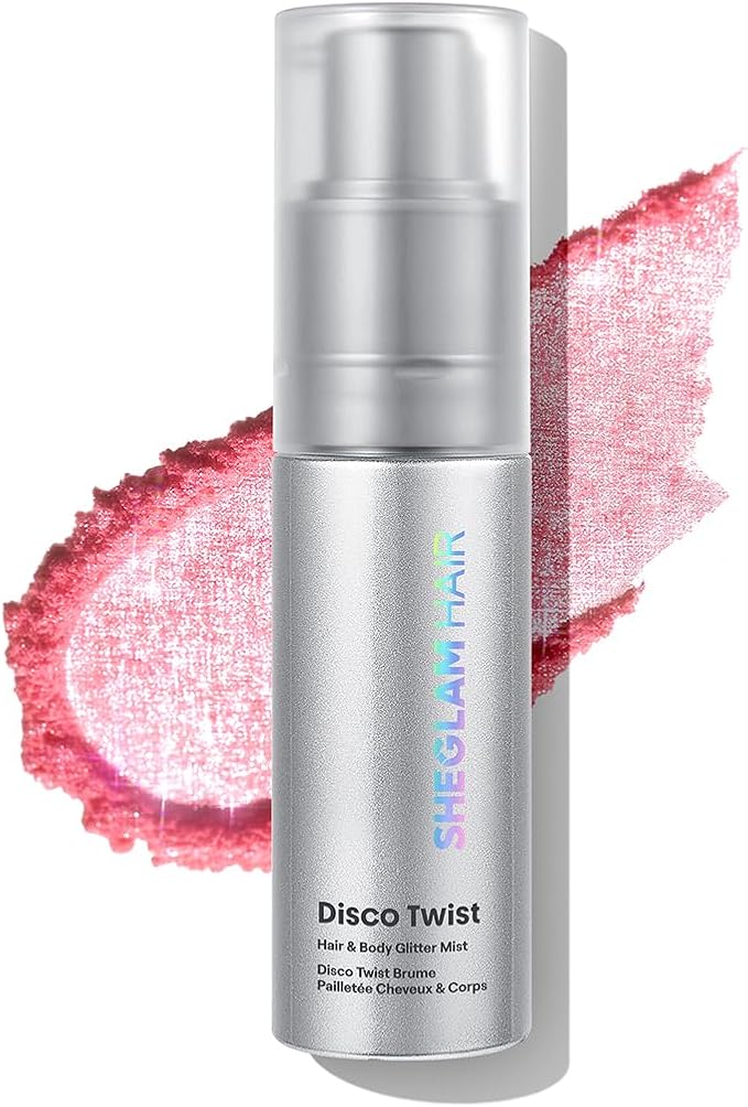 SHEGLAM Hair & Body Glitter Mist Spray - Shimmering Sparkle Makeup for Parties, Festivals, Cosplay, Halloween - Long Lasting, Non-Clogging, Easy Wash Off, 0.3 Fl Oz (Pink)