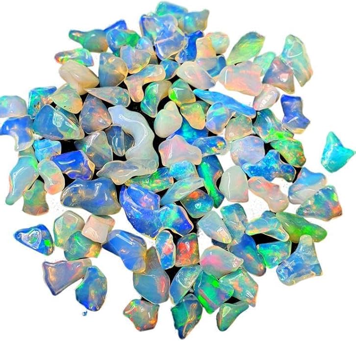 RARE GEMSTONE Ethiopian Opal Rough Gemstones, Rare Multi-Color Fire, Uneven Shape, Genuine, Loose & Rough for Jewelry Making, 10 Pieces (5x6-12x16 MM)