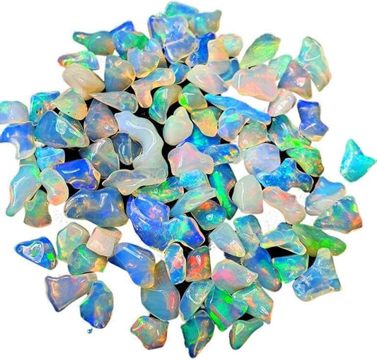 RARE GEMSTONE Ethiopian Opal Rough Gemstones, Rare Multi-Color Fire, Uneven Shape, Genuine, Loose & Rough for Jewelry Making, 10 Pieces (5x6-12x16 MM)