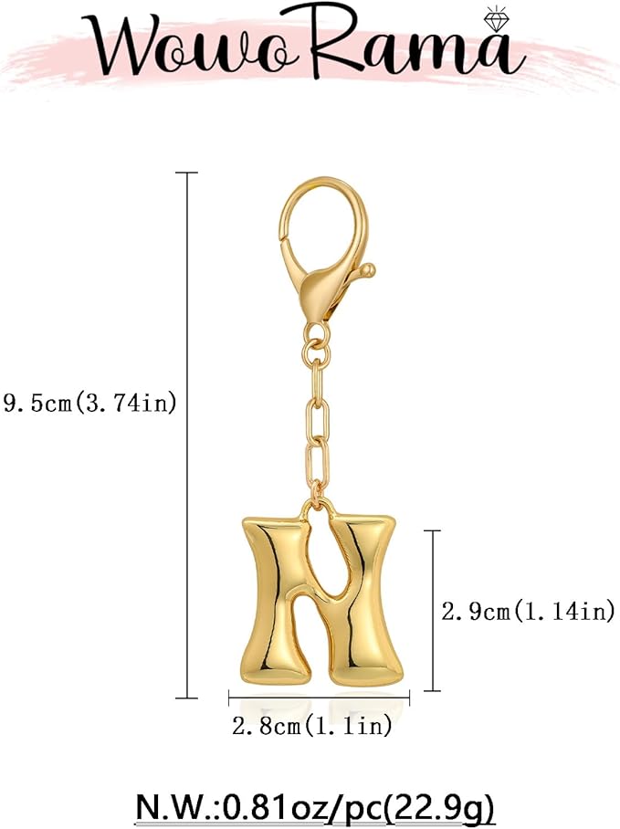 WOWORAMA Initial Letter Keychain for Women Chunky Gold Bubble Letter Bag Charm Purse Charm Personalized Keyrings Accessories