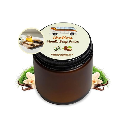 Vanman's Whipped Tallow - Vanilla Body Butter - Body Moisturizer with Grass-Fed/Finished Beef Tallow for Skin, Vanilla Planifolia Oil, Organic Shea Butter, Cold Pressed Olive Oil, Raw Honey - 2.9 oz