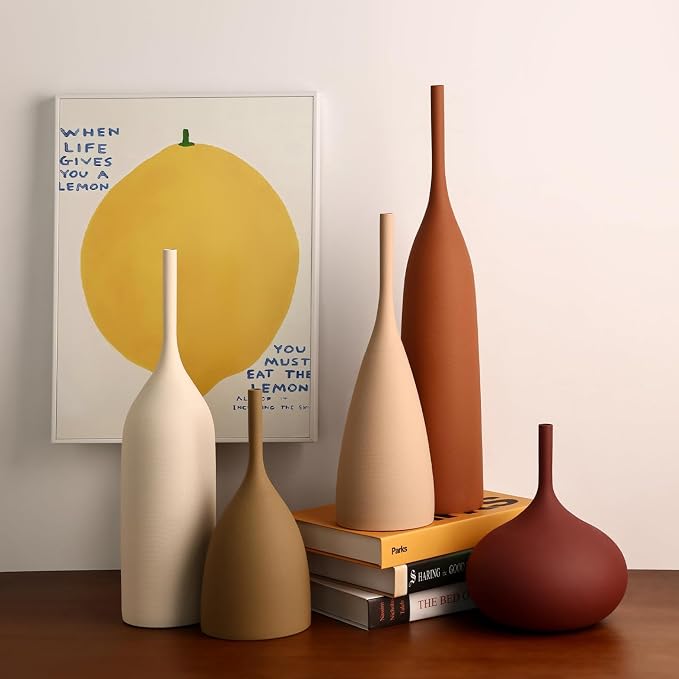 Ceramic Vases Set of 2, Modern Boho Vases for Centerpiece Decor, Matte Minimalist Neutral Vases for Home Decor, Living Room, Bookshelf, and Entryway Table Decor (Multicolor-2)