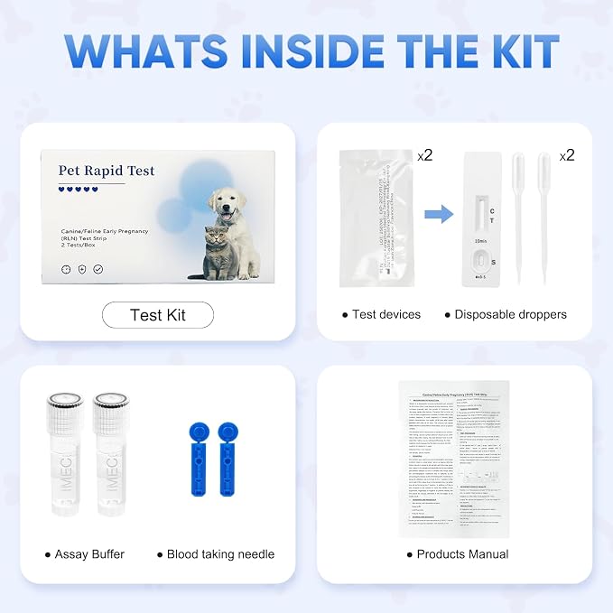 Dog & Cat Pregnancy Test – Pet Pregnant Blood Relaxin Detection | Professional-Grade Accurate Early Test at Home，5-Minute Results with Easy to Read，Painless Design for Breeders & Pet Owners