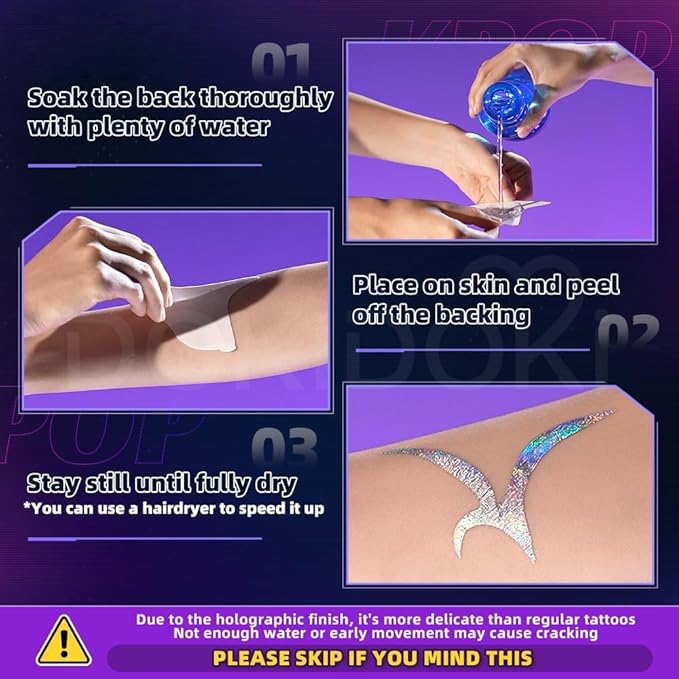 Full Body Temporary Tattoo Set (8 PCS) – Waterproof Holographic Body Art Stickers for Festival, Cosplay, Party & Fashion Looks – Long Lasting & Easy to Remove (Aurora Shine)