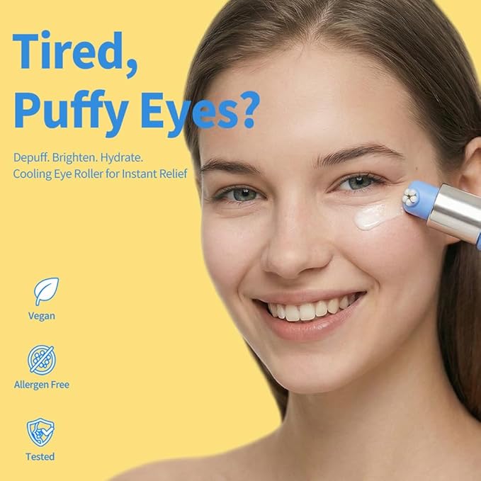 Purederm Revitalizing Eye Gel Serum – Cooling Eye Roller with 5% Volufiline, Caffeine & Vegan Collagen – Reduce Puffiness, Fine Lines & Dark Circles – For All Skin Types – 0.88 oz